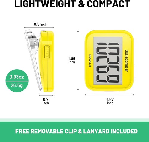 3D Pedometer - Accurate Step Counter with Large Display & Removable Clip | Ideal for All Ages