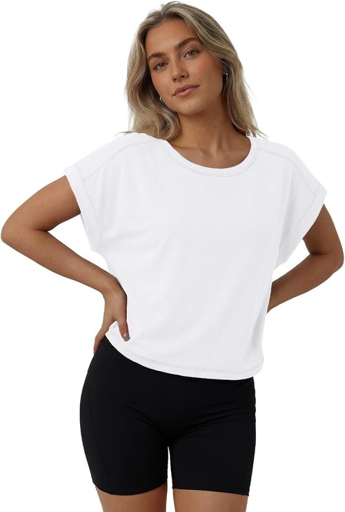 AUTOMET Women's Open Back Crop Top - Cute Backless Short Sleeve Athletic Shirt for Gym & Yoga