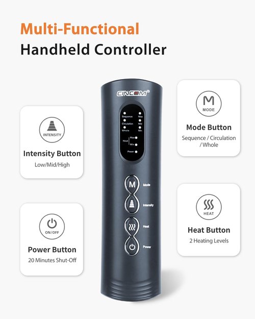 CINCOM Leg Massager - Heat & Compression Therapy for Circulation & Pain Relief | Calf Massager