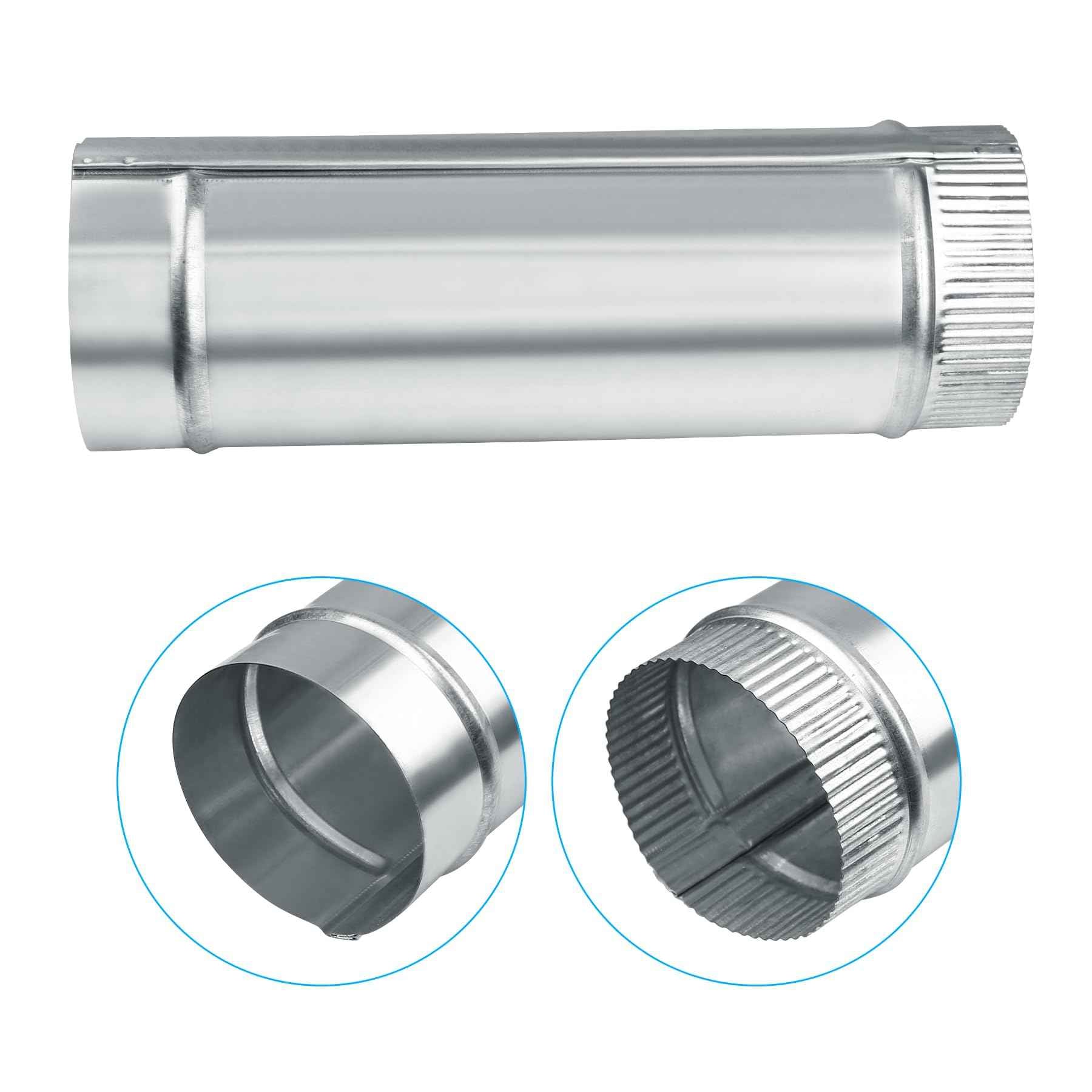 Evecad 4 Inch Round Dryer Duct, Straight Rigid Galvanized Steel Extendable Duct, Extension Connector for Ventilation Equipment