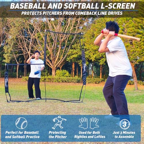 7x7 Portable Baseball Pitching Screen with Carry Bag - L Screen Black
