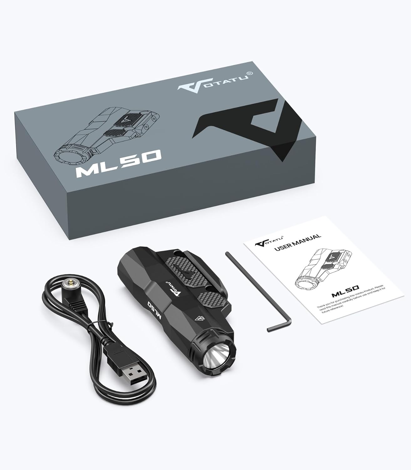 VOTATU ML50 Tactical Flashlight - 2400 Lumens Picatinny/Mlok Rifle Light with Rechargeable Battery & Pressure Pad Switch