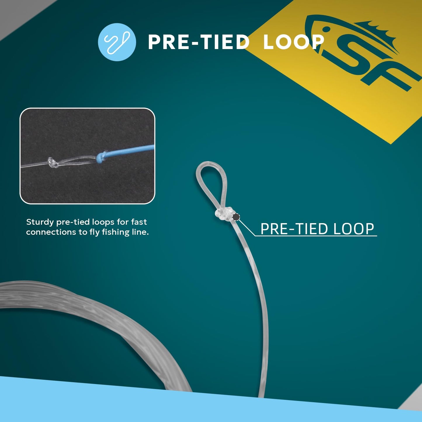 SF 10FT 12lb Pre-Tied Loop Saltwater Tapered Leader Fly Fishing Low Visibility High Strength Clear Nylon for Saltwater Bonefish Permit
