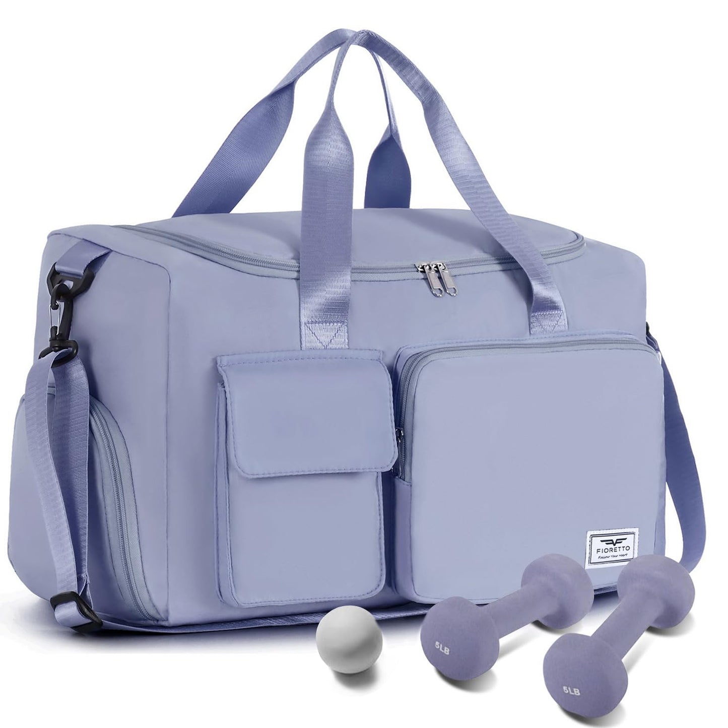 FIORETTO Women's Gym Duffle Bag with Shoes Compartment, 30L Capacity, Ideal for Travel, Gym, Sports, Duffel, Weekender, Blue