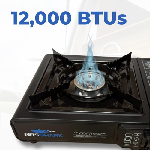 Dual Fuel Propane or Butane Portable Stove | 12,000 BTUs | Camping Stove | Outdoor Cooking and Emergency Kit | Propane Hose and Carrying Case Included