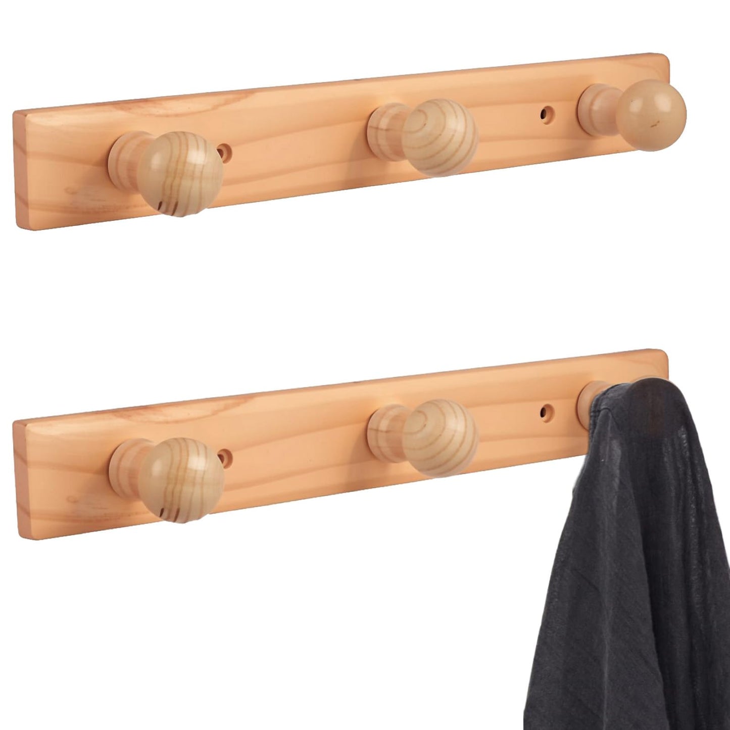 DBlosp Wall Mounted Coat Rack, Wooden 13.85'' Hole to Hole,Bamboo Wall Hook for with 3 Hooks(2-Pack), Modern, Space-Saving Storage Organizer, Natural