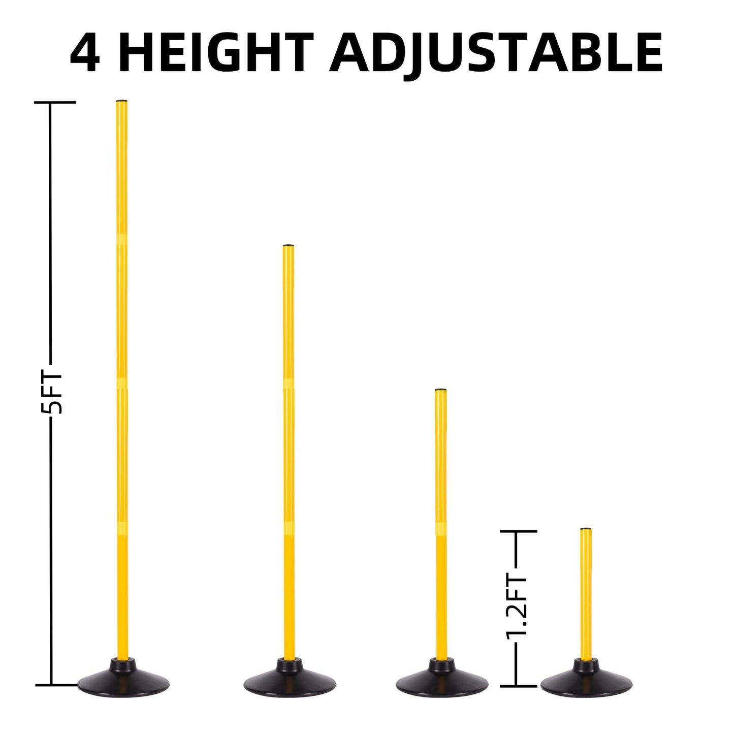 Desyeryamimi 5 FT Agility Training Poles for Soccer/Dog/Horse,Adjustable Football Basketball Speed and Agility Training Equipment,Set of 4/6 with Round Rubber Base (4)