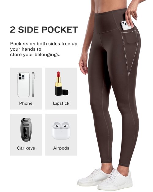 LZYVOO Leggings with Pockets for Women, 6 Packs Soft High Waisted Tummy Control Workout Yoga Pants(3BlackGrayBrownCassis-M)