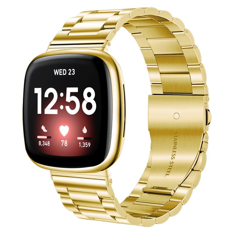 ZPJPPLX for Fitbit Versa 3 and Fitbit Sense Metal Quick Release Straps,Stainless Steel Band with Soft TPU Full Cover Protective Cases for Women Men,Gold
