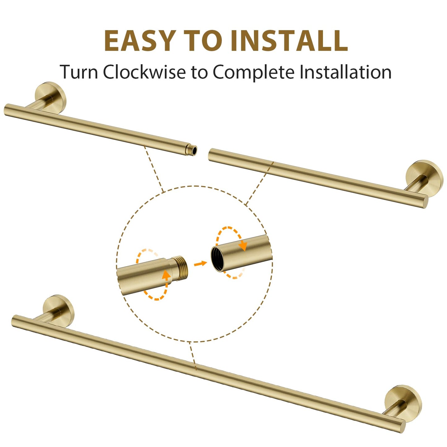 Luxbaro Brushed Gold Towel Bar 24 Inch (Total Length 26-Inch), Thicken Towel Rack for Bathroom Wall, SUS304 Stainless Steel Towel Rod, Modern Home Decor