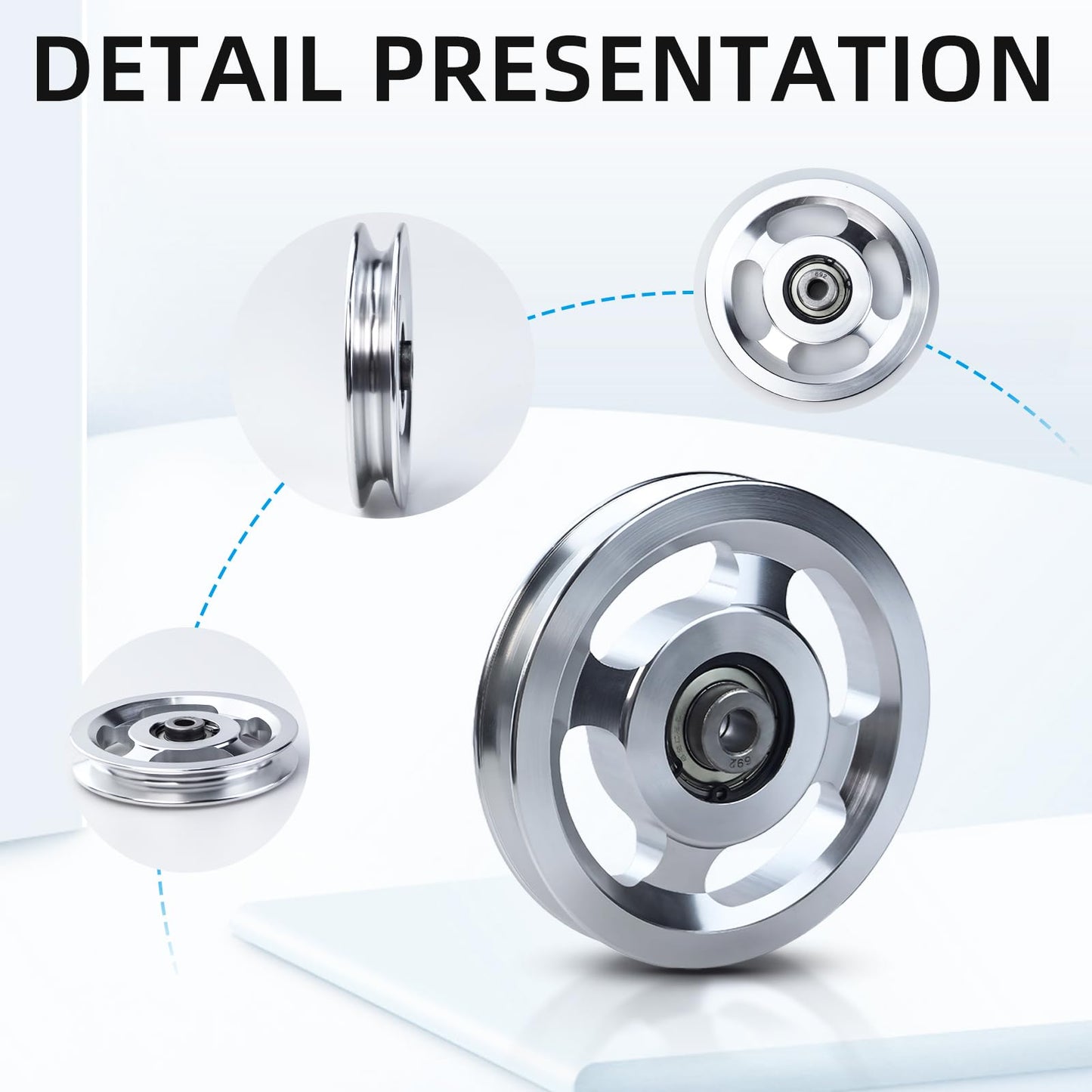 Flylin Aluminum Alloy Bearing Pulley Wheel, Universal Sliver Strength Training Equipment Pulley Wheel Gym Accessory, Fitness Pulley Wheel for Gym Equipment Part Cable Merchine (114mm)