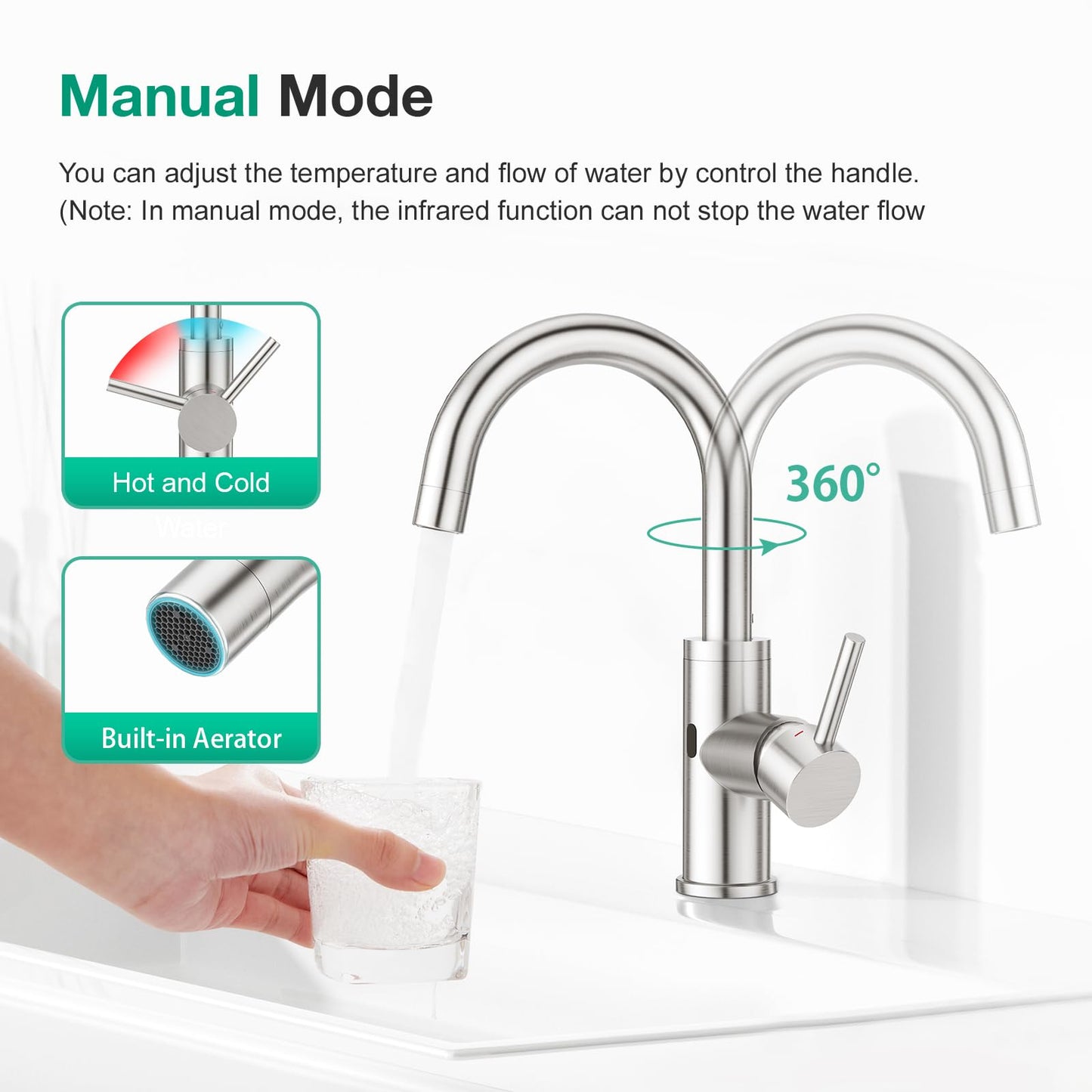 CREA Touchless Bar Sink Faucet,Brushed Bathroom Facuets 1 3 Holes, Single Handle Kitchen Faucets with Deck Plate,360°Swivel Stainless Steel Small Kitchen Faucet for Mini Pre Sink RV Vanity Faucet