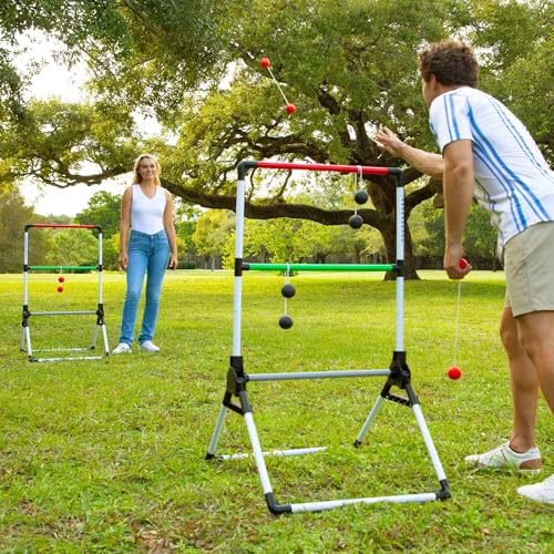 Portable Ladder Toss Game Set with Built-in Scoring - 2 Targets & 6 Bolos
