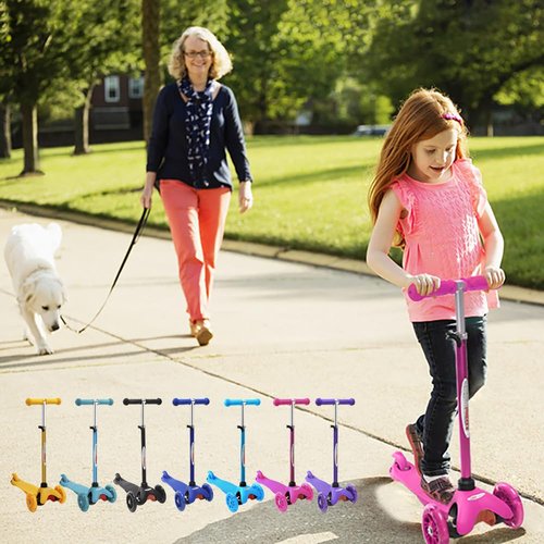 ChromeWheels Scooter for Kids, Deluxe 4 Adjustable Height 3 Wheels Glider with Kick, Lean to Steer with LED Flashing Light, Pink