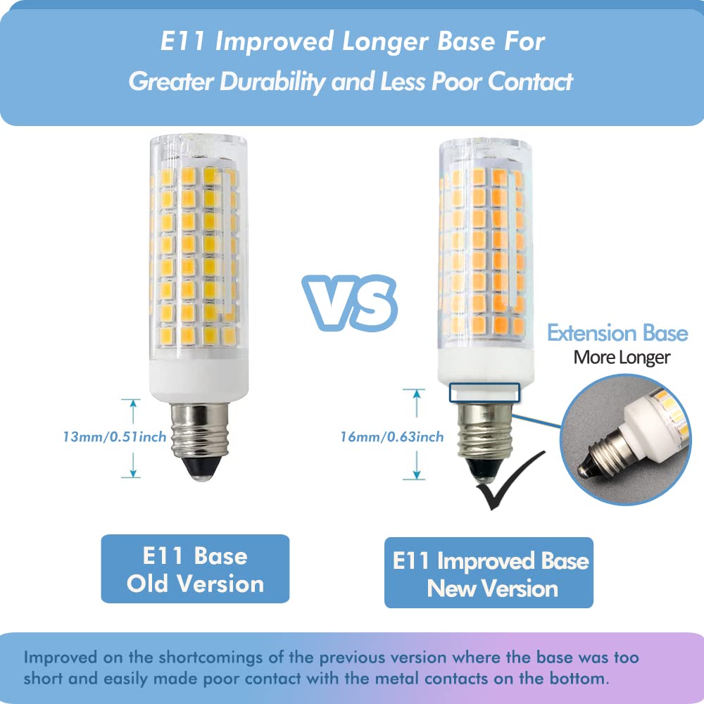 ZSSXOLED E11 LED Bulb 7W Dimmable E11 Mini Candelabra Base 75W Halogen Equivalent, T3/T4 JD E11 LED Light Bulb for Chandelier Cabinet Ceiling Fan Decorative Lighting Warm White 3000K (Pack of 2)