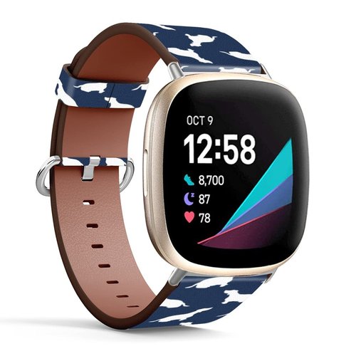 Compatible with Fitbit Sense/Fitbit Versa 3, (Dachshund Pattern) PU Leather Band Replacement standard 20mm straps
