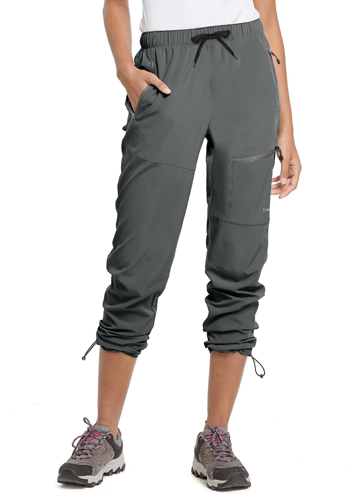 BALEAF Women's Hiking Pants Quick Dry Water Resistant Lightweight Joggers Pant for All Seasons Elastic Waist Steel Gray Size L, Capri