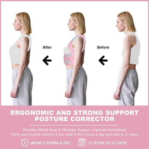 Posture Corrector for Women and Men,4 In 1 Adjustable Full Back Brace,Posture Braces Can Relieve Upper and Lower Back Pain, Shoulder Braces for Hunchback,Scoliosis, Lumbar Spine, Spine（Large Pink）