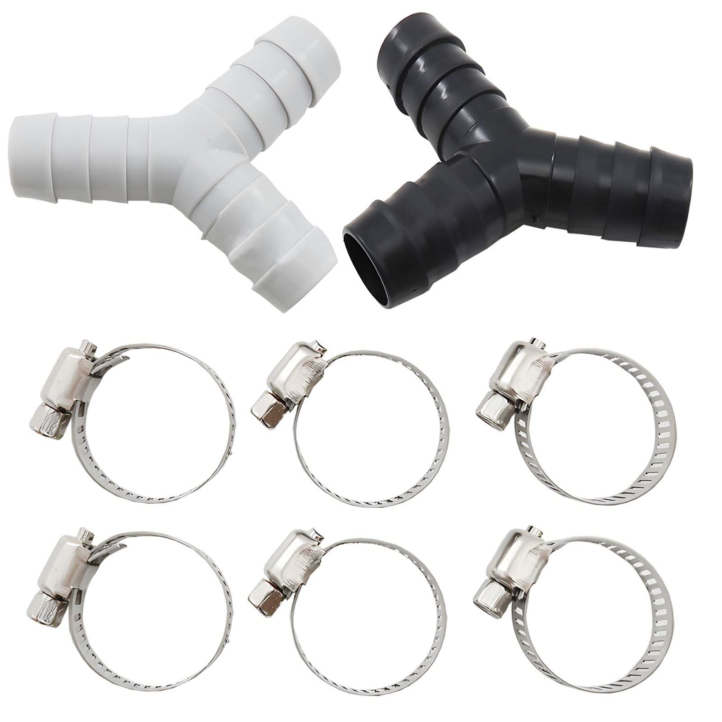 2 Pack Universal Washing Machine Drain Hose Y-Shaped Reducer - Fitting, Hose Splitter, Plastic Connector for Split Pipe Connection, Three-Way Adapter with Hose Clamps for Bathroom and Kitchen Use