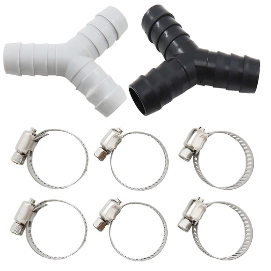 2 Pack Universal Washing Machine Drain Hose Y-Shaped Reducer - Fitting, Hose Splitter, Plastic Connector for Split Pipe Connection, Three-Way Adapter with Hose Clamps for Bathroom and Kitchen Use