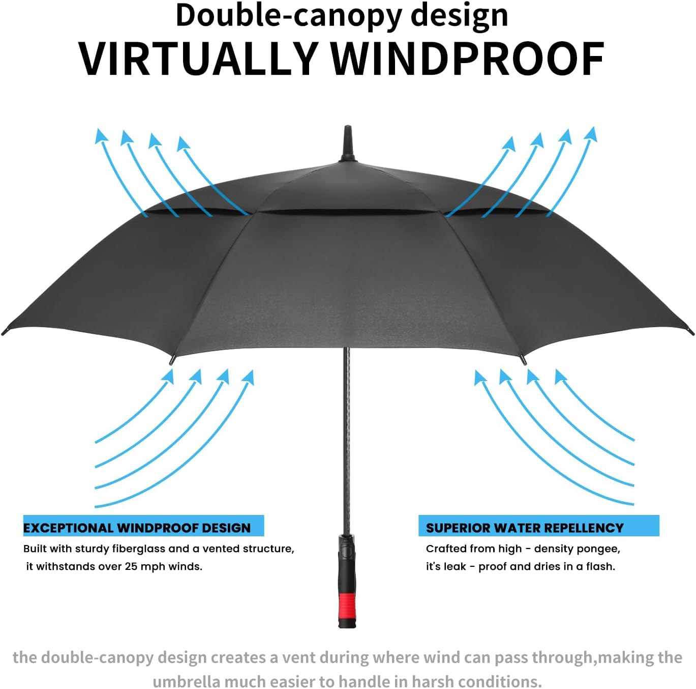 SIEPASA Golf Umbrella - Large 62/68/72 Inch Automatic Open - Windproof, Waterproof, Double Canopy
