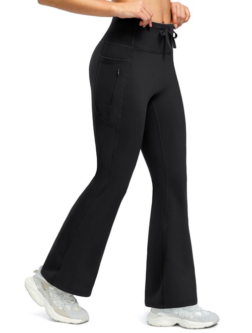 G Gradual Women's Fleece Lined Pants Water Resistant Winter Warm Thermal Leggings Hiking Yoga Pants Women with Zipper Pocket(Black 29-M)