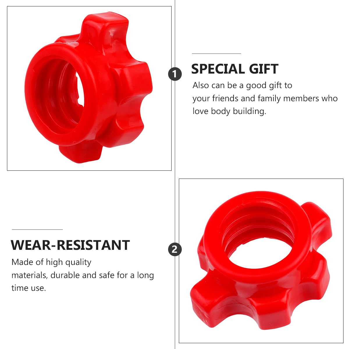 Kisangel 4Pcs Dumbbell Spinlock Collars, 1 Inch Standard Barbell Star-Shaped Nut, Non-Slip Replacement Screw Clamps for Weight Lifting Fitness Training, Red