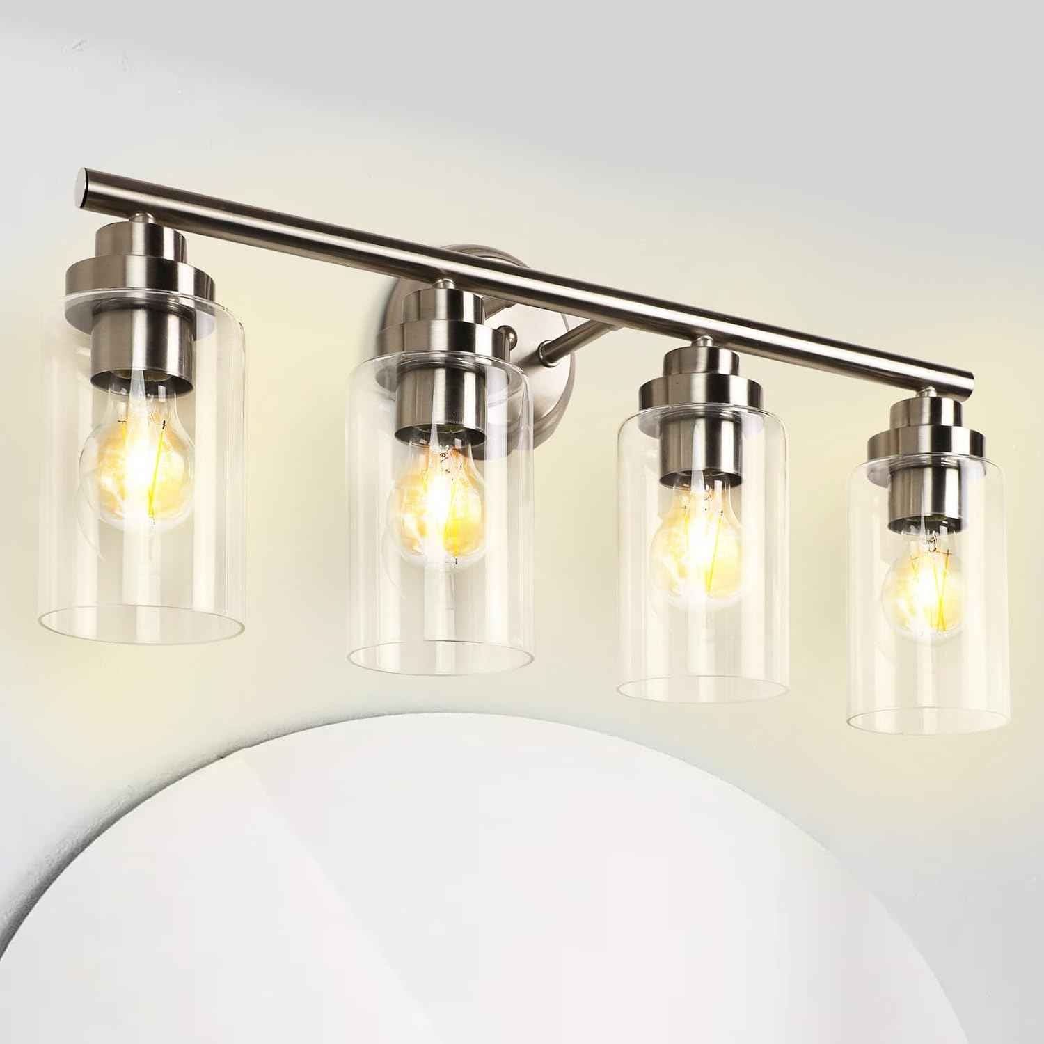Modern Black 3-Light Bathroom Vanity Light Fixtures with Clear Glass Shades - 2 Pack