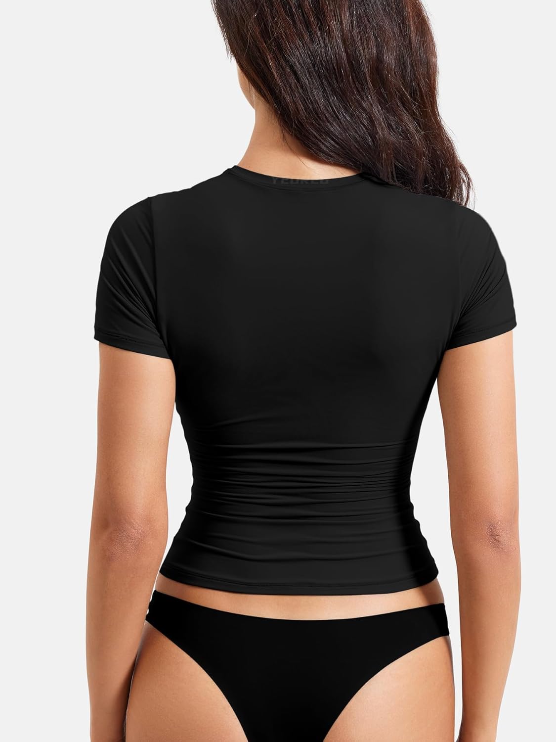 YEOREO Women's Fitted Workout Top - Short Sleeve Double-Lined Y2K Crew Neck Crop Top in Stylish Design