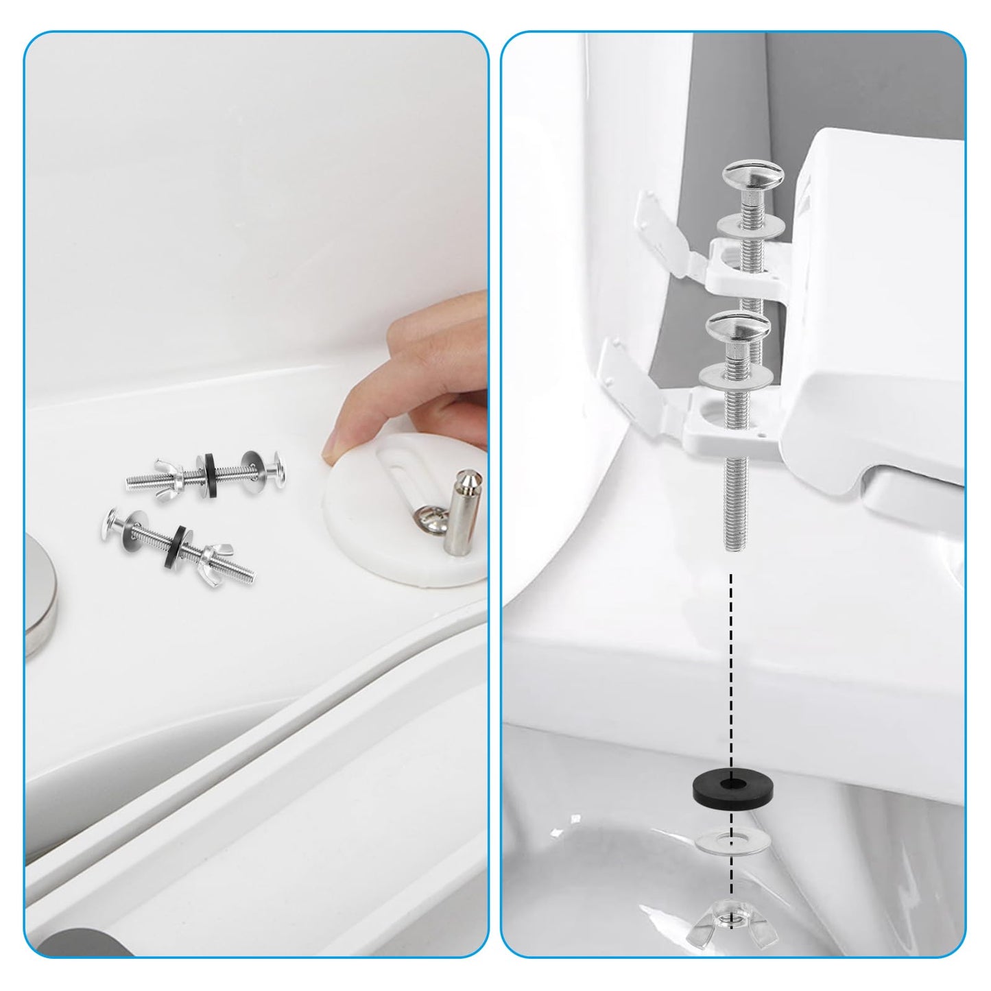2PCS Universal Toilet Seat Bolts Kit,5/16 * 3.15 Inch Heavy Duty Stainless Steel Toilet Seat Screws with Specially Designed Stainless Steel Butterfly Downlock Nuts，Easy Installation and Long Lasting
