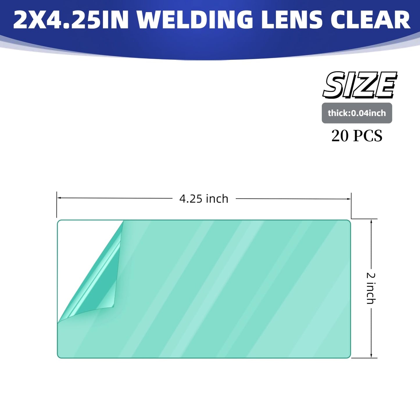 20Pcs of 2" x 4.25" Universal Welding Helmet Hood Replacement Clear Lens Cover 2x4 1/4 optical grade Premium Quality Clear Plastic Cover Lenses
