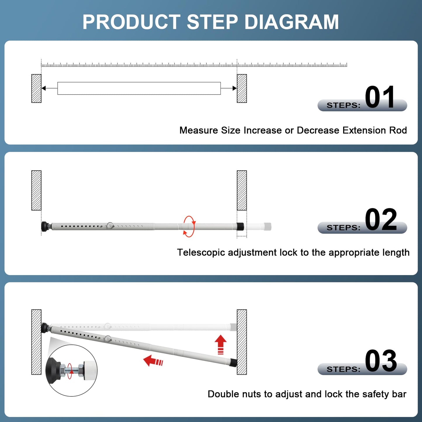 Sliding Door Security Bar，17.5-50 inch Adjustable Patio Door Security bar, Heavy Duty Window Security Bars Inside for Sliding Glass Door Home Apartment Bedroom(White)