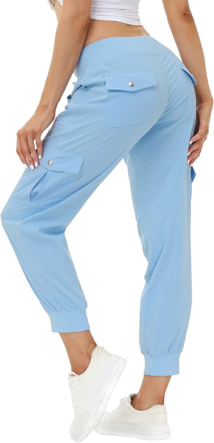 MoFiz Women's Lightweight Hiking Cargo Pants - Quick Dry Outdoor Joggers with Elastic Waist & Pockets