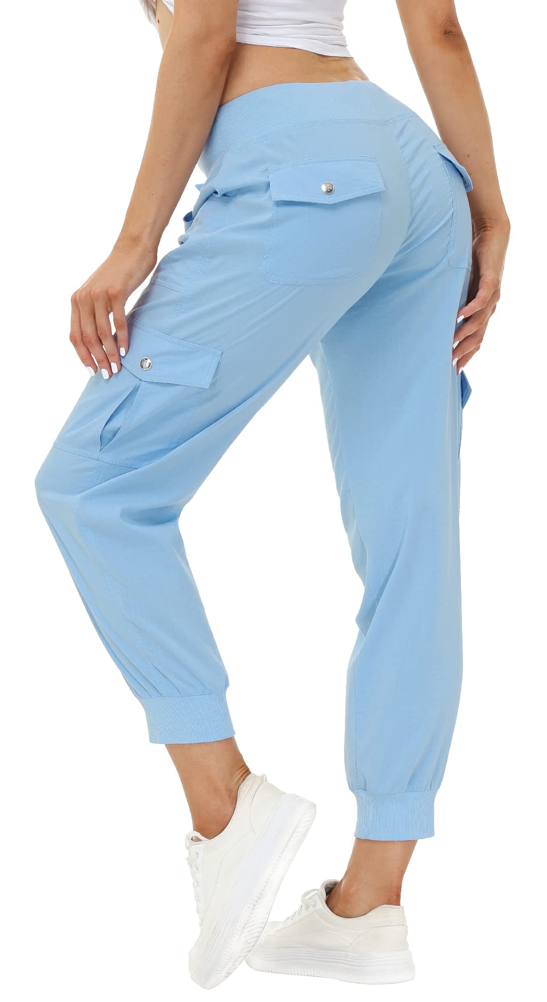 MoFiz Summer Cargo Pants for Womens Quick Dry Outdoor Casual Travel Lounge Hiking Pant Running Joggers Sweatpants with Pockets Wathet L