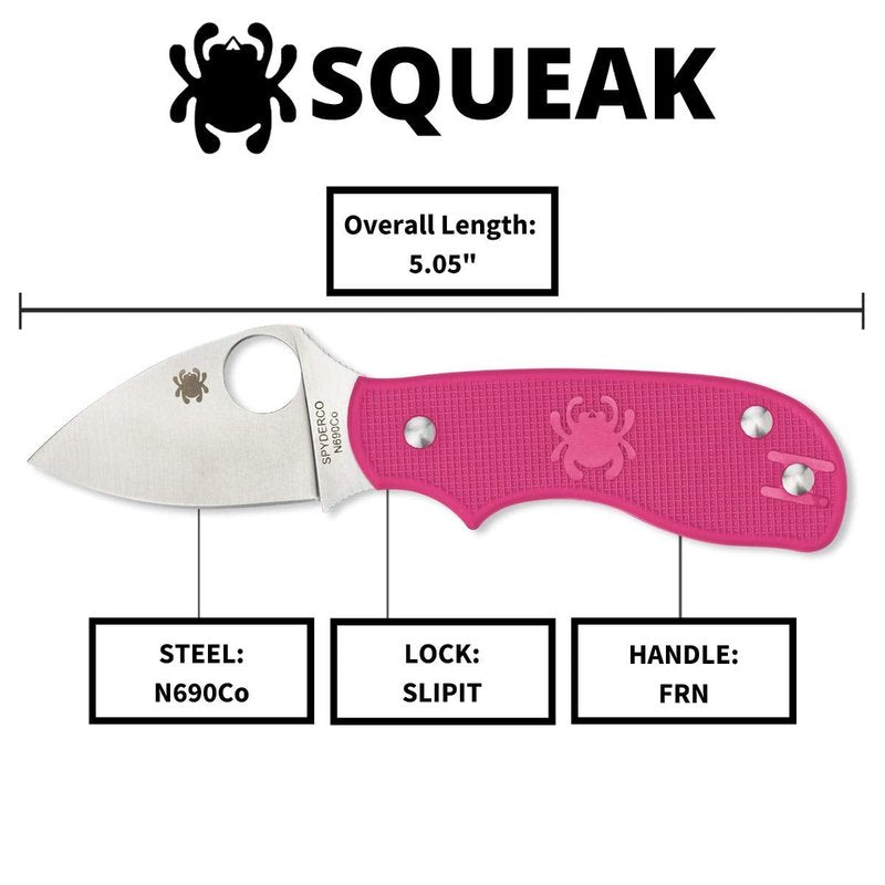 Spyderco Squeak Non-Locking Knife with 2.00" N690Co Stainless Steel Blade and Lighweight Pink FRN Handle - PlainEdge - C154PPN