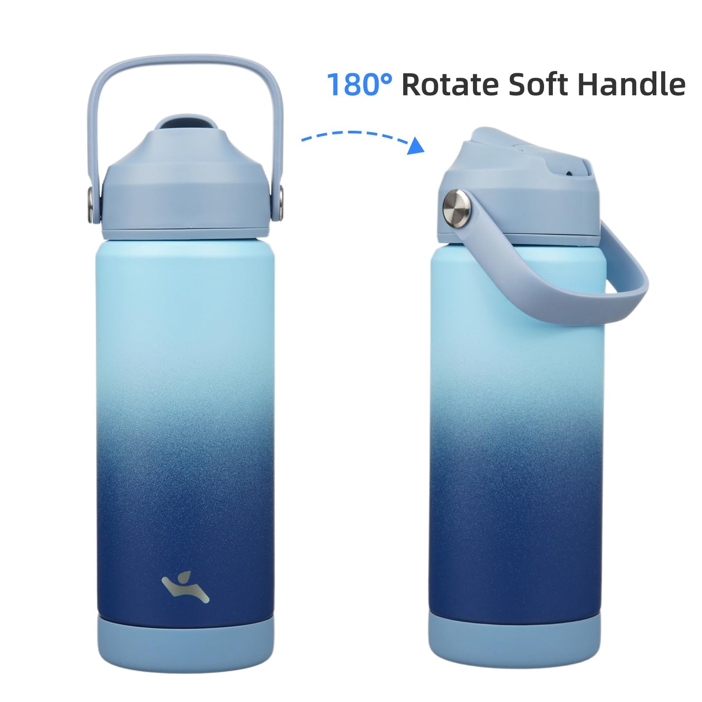 Konokyo Insulated Water Bottle with Straw Lid,18 oz Stainless Steel Vacuum Metal Bottle with Silicone Handle,Sky