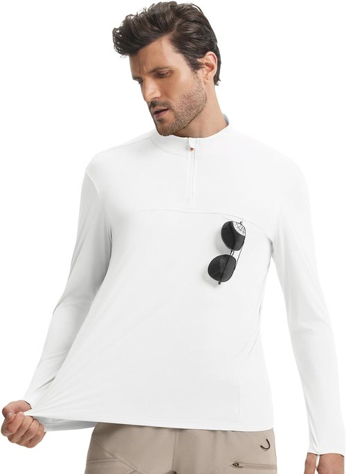 Baleaf Men's Long Sleeve Sun Shirt - Quick Dry Lightweight UV Protection | 1/4 Zip Hiking & Running