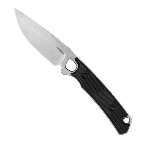 Kershaw Steppe Fixed Blade Knife, Black and Gray Design, 3.55 Inch Steel Drop Point Blade, Full Tang Design, EDC, Nylon Sheath and Belt Clip, Everyday Carry Knife for Men and Women