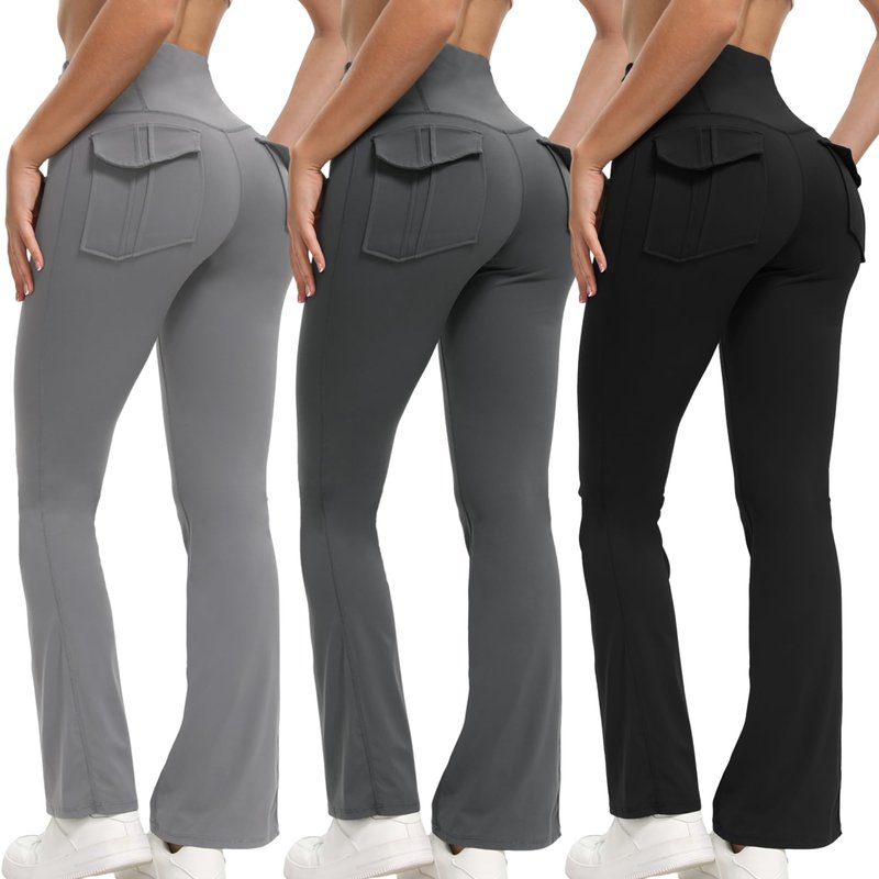 Women's Flare Leggings with Pockets High Waisted Butt Lifting No Front Seam Tummy Control Bootcut Yoga Pants for Women