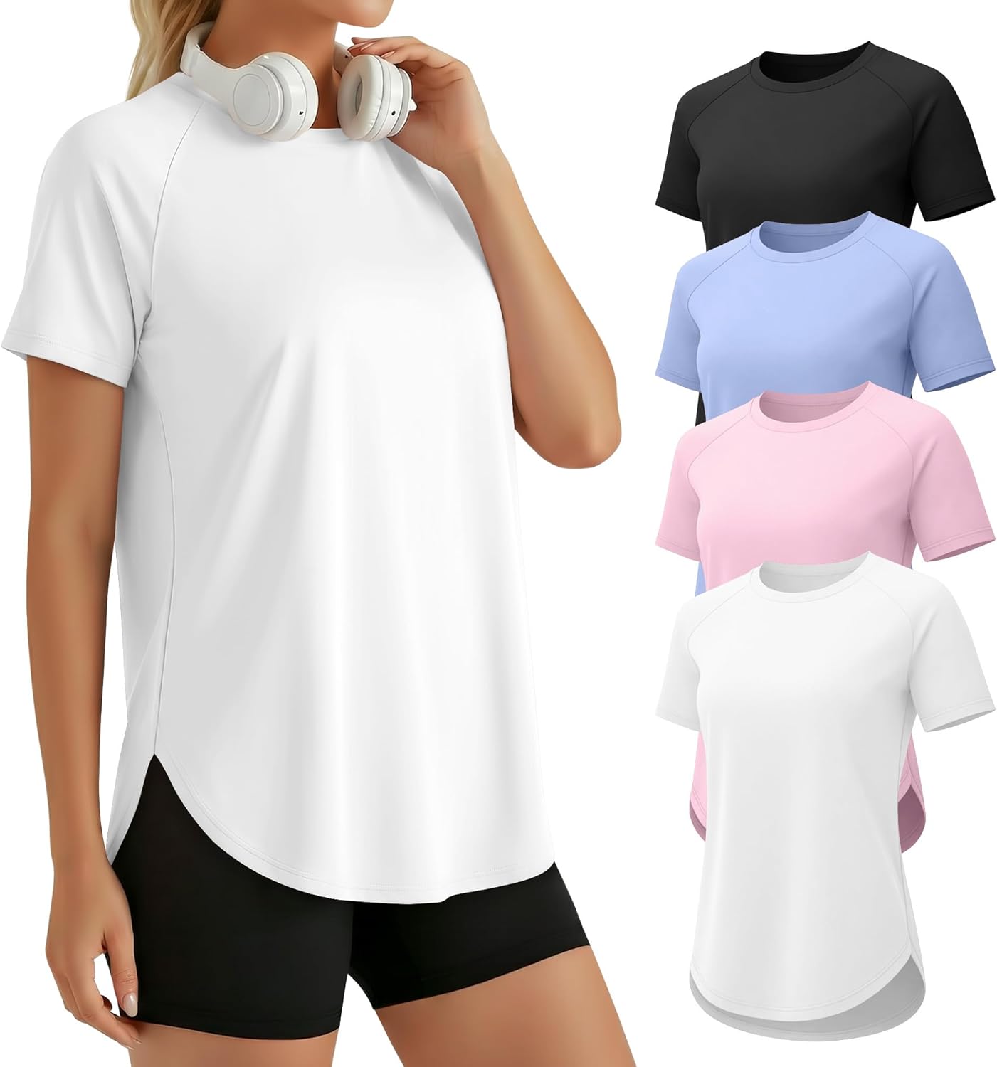 Skiennix Women's Workout Shirts - Quick Dry Raglan Athletic Tops | Loose Fit Yoga Tee, 4 Pack