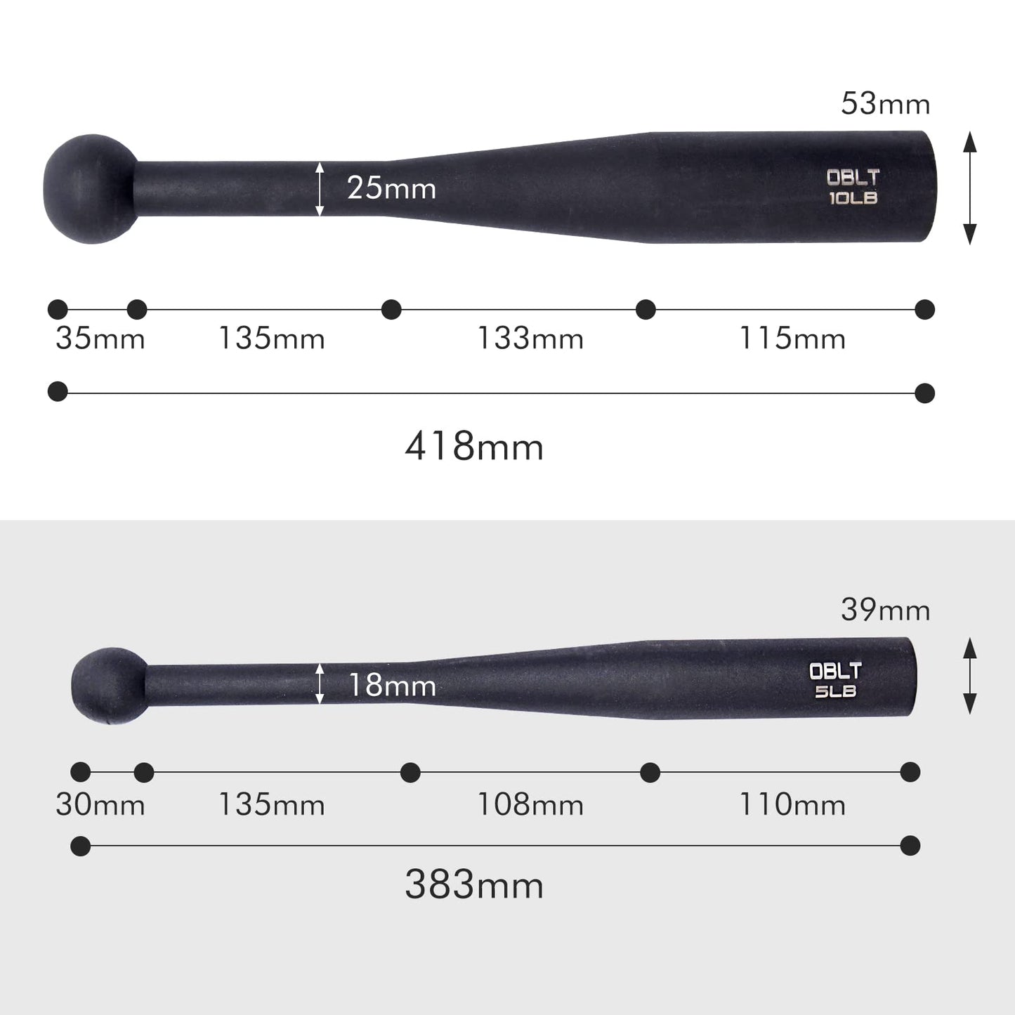 OBLT FIT Indian Clubs for Training- 5LB 10LB 15LB Club Bell for Fitness, Steel Club for Exercise, Steel Macebell for Functional Grip Strength Training (10)