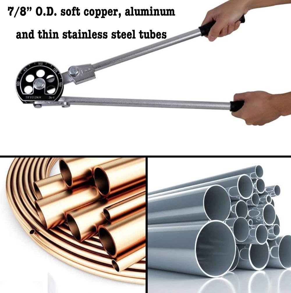 7/8" OD Tube Bender, Lever Type Manual Pipe Bender, Heavy Duty HVAC Soft Copper Tubing Bender, for Aluminum Thin Stainless Steel, 0-180° Bending Angle