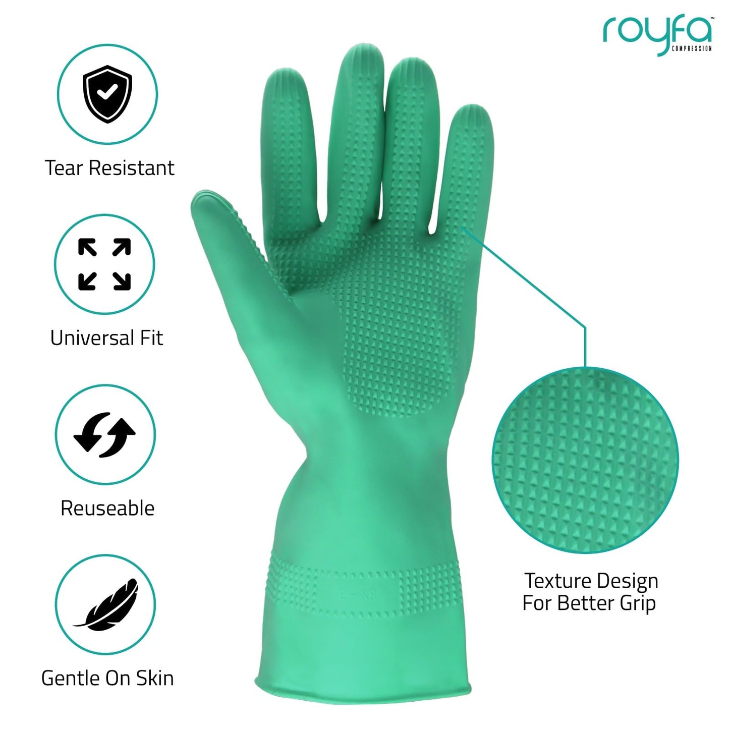 Royfa Donning Gloves for Compression Stockings - Universal Fit Gloves with Raised Ridge Palms for Better Grip (2 Pack, Medium) (Large Pack 2)