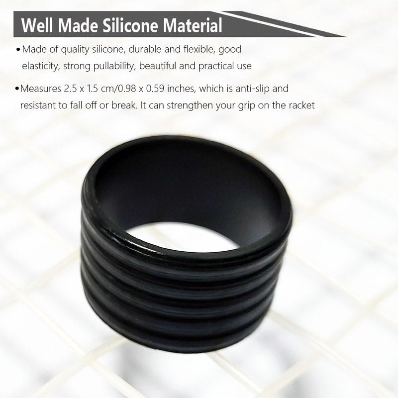 spintenis Tennis Racket Grip Band Rubber Ring Racket Grip Bands-Silicone Band Soft Non-Slip Racket Handle Rubber Ring 5PCS Black