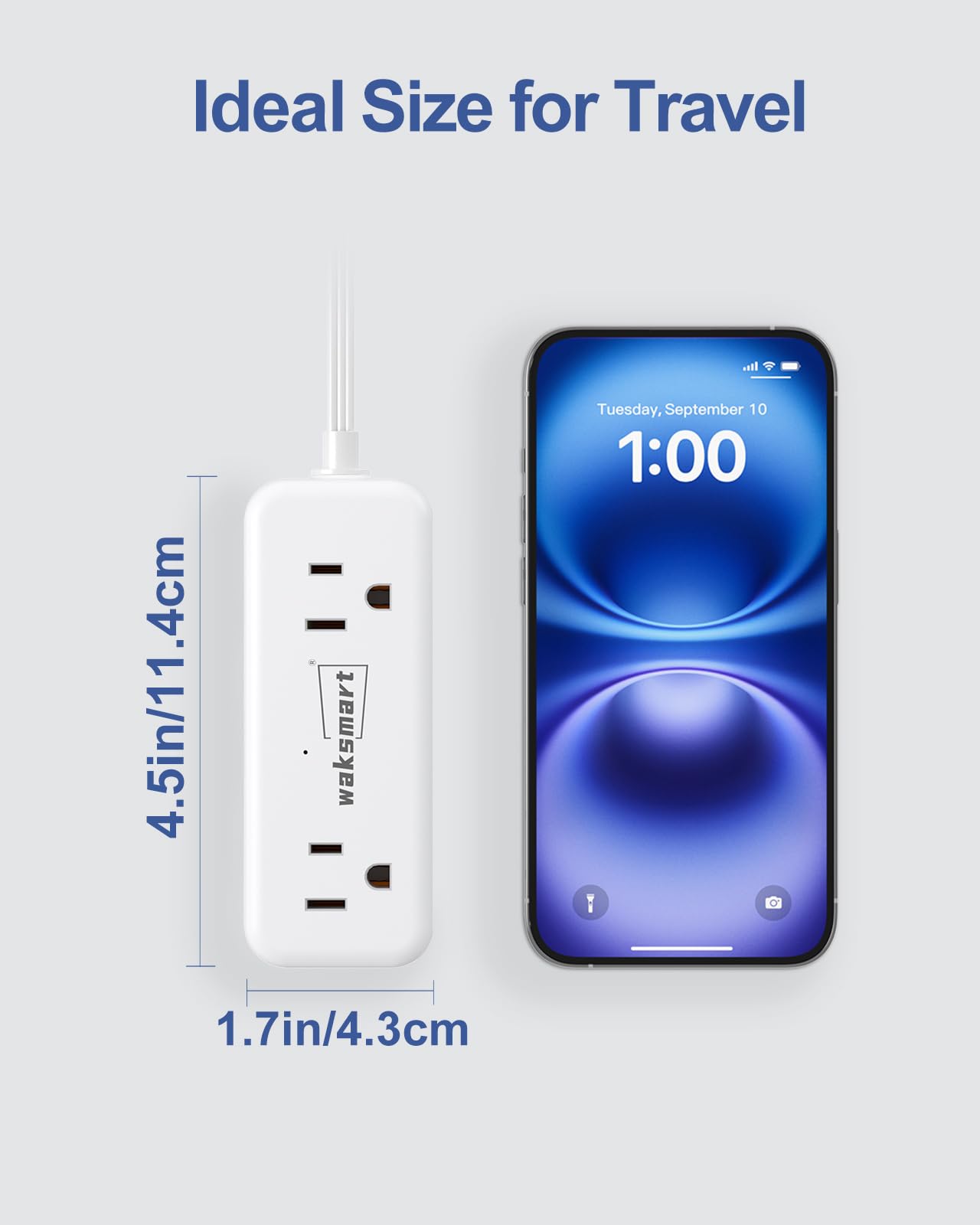 Flat Plug Extension Cord 3 Feet with 4 AC Outlets 3 USB Ports (5V/3.4A 17W), Flat Plug Power Strip Compact for College Dorm, Travel, Home, White