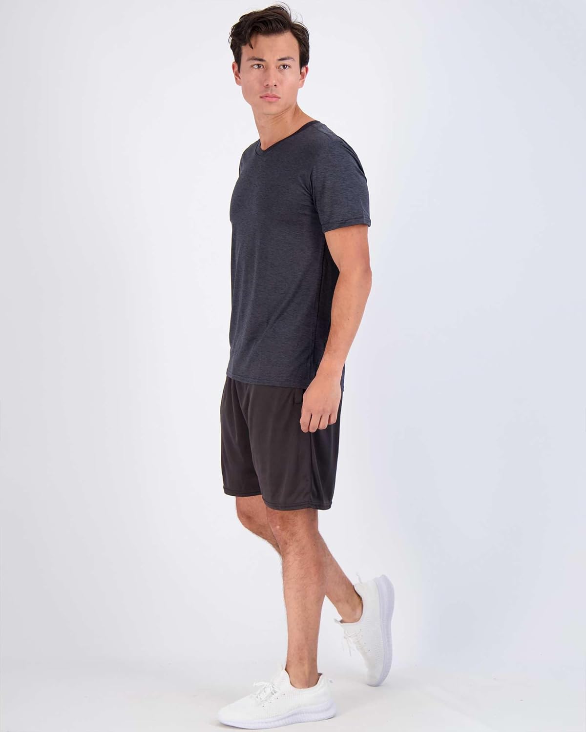 Real Essentials Men's V-Neck Performance T-Shirt - 5 Pack of Moisture-Wicking Activewear
