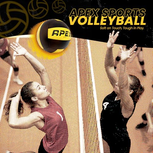 Apex Sports Professional Volleyball - Official Size & Weight, High-Visibility Black & Yellow, Variation: Volleyball