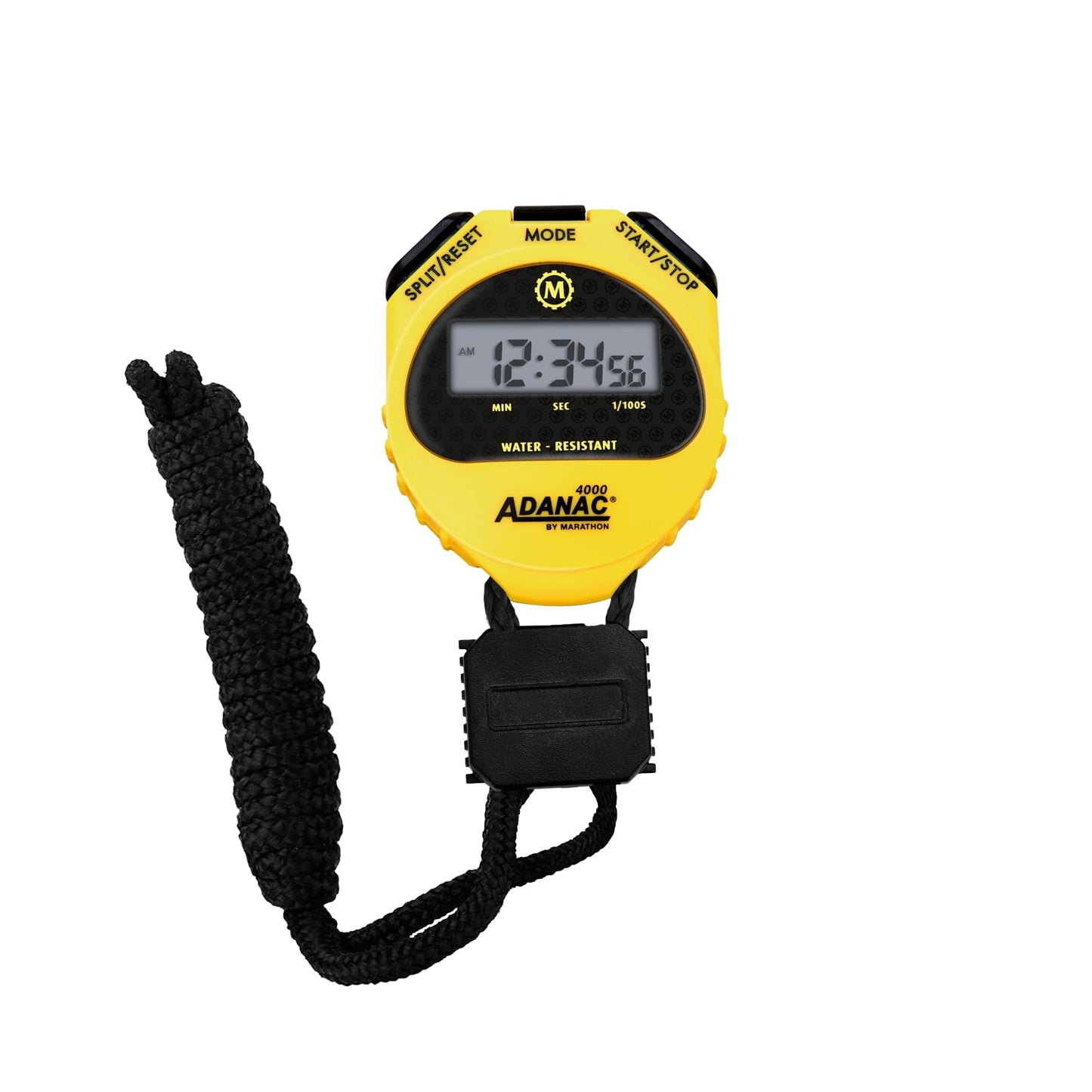 Marathon Adanac 4000 Digital Stopwatch Timer, Yellow - High Precision Accuracy to 1/100th Seconds - Water, Dust & Shock Resistant - 46” Lanyard Included
