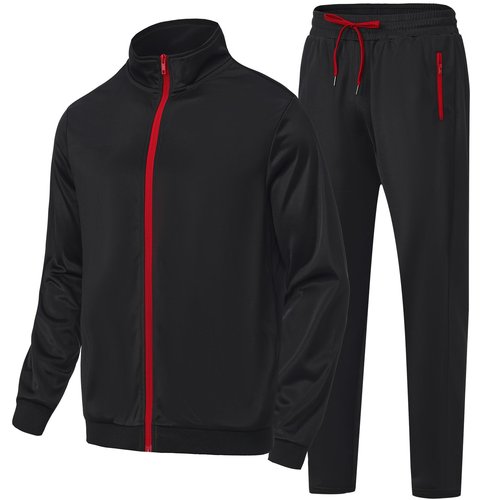 HODOSPORTS Mens Tracksuits 2 Piece Full Zip Jogging Running Suits SweatSuits for Men Shiny Sport Track Suits Sets Black L
