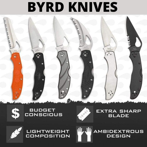 Spyderco Byrd Crossbill Knife with 3.25" Steel Hawkbill Blade and Durable Stainless Steel Blade - PlainEdge - BY07P